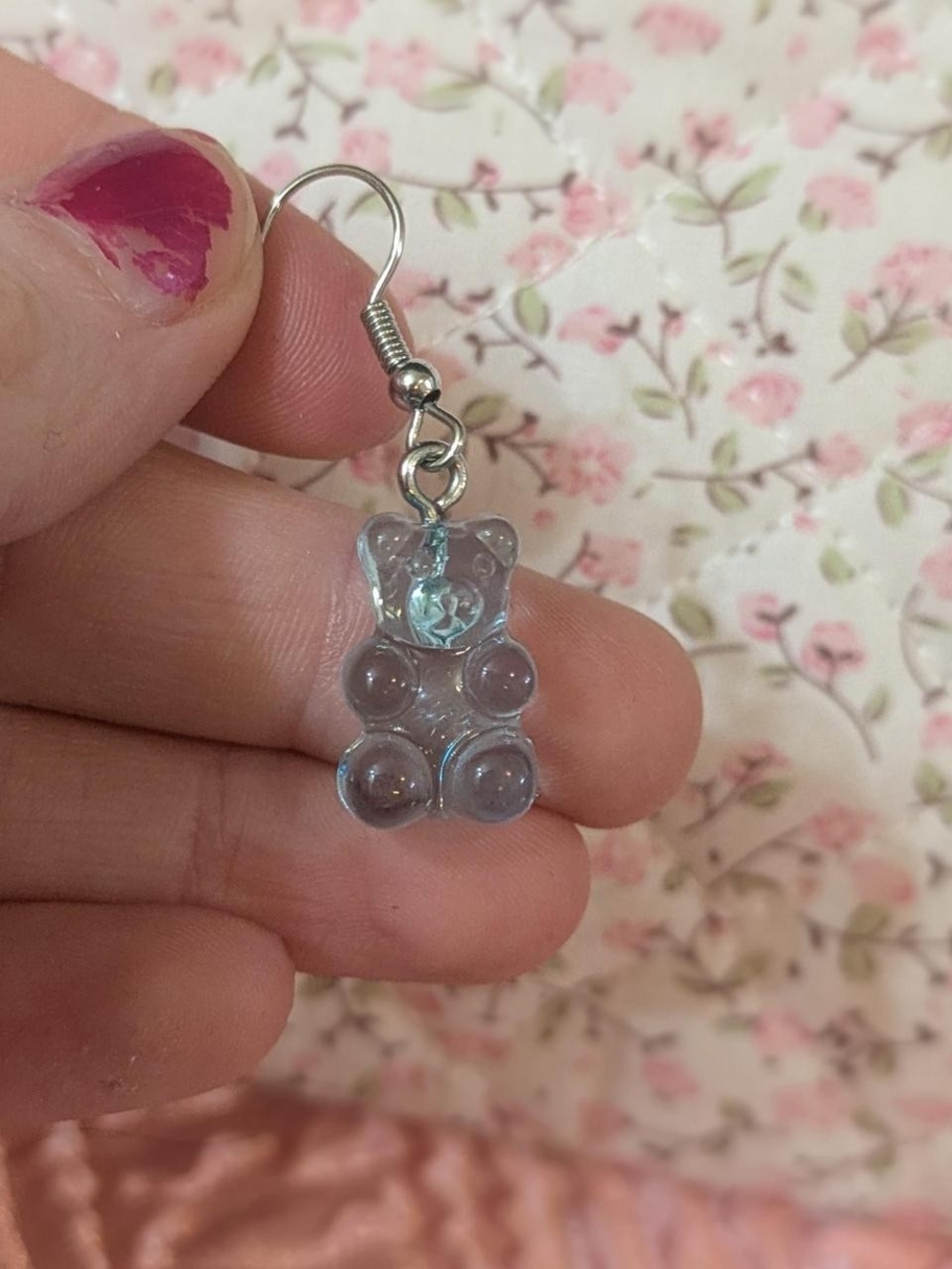 Handmade Clear Blue Gummy Bear Drop Earrings